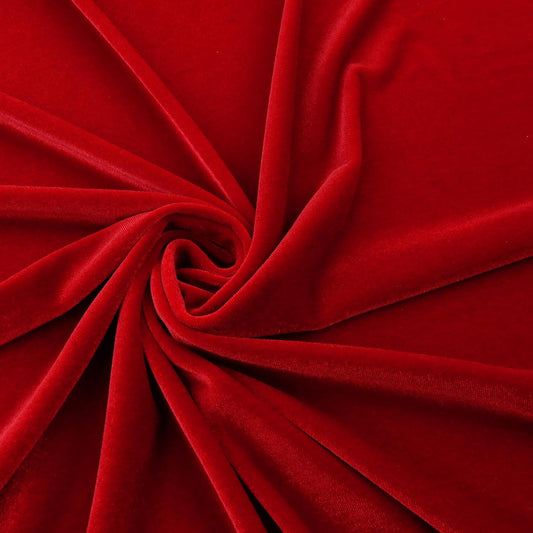 Red Stretch Velvet by the Yard | Luxurious Red Velvet Fabric for Apparel, Party, Prom and Evening Dresses. Premium Red Stretch Velvet Fabric