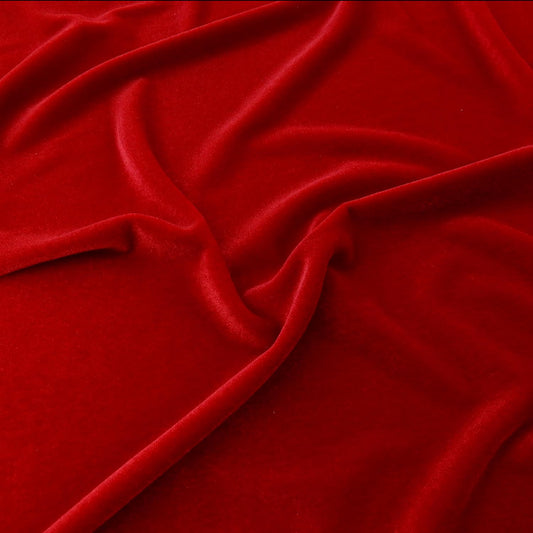 Red Stretch Velvet by the Yard | Luxurious Red Velvet Fabric for Apparel, Party, Prom and Evening Dresses. Premium Red Stretch Velvet Fabric