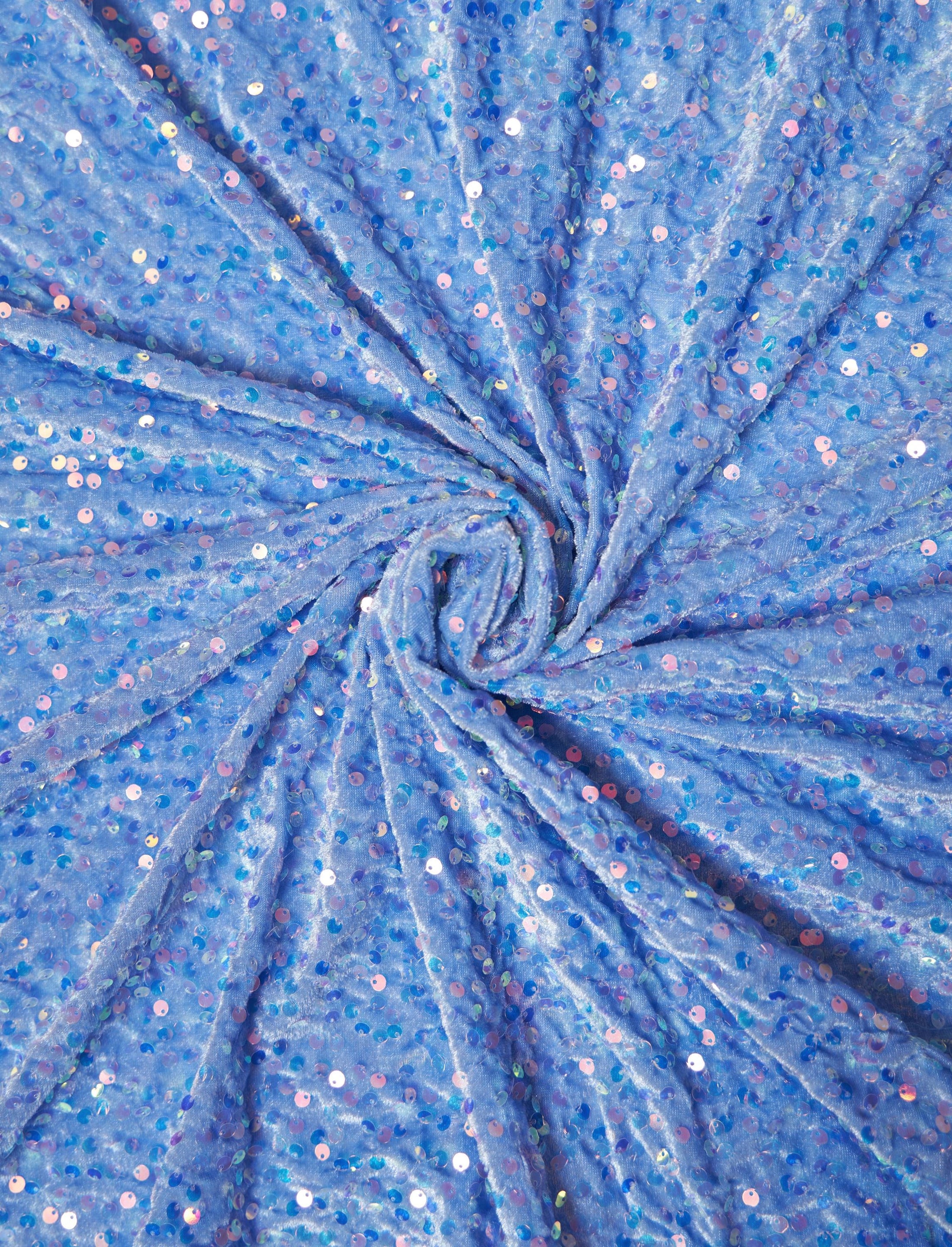 Baby Blue Iridescent Fabric, Velvet Sequin Fabric, Stretch Velvet Fabric by the Yard, Luxury 2 Way Stretch Velvet Fashion Fabric