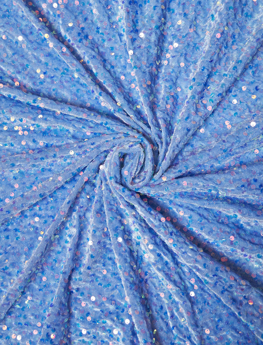 Baby Blue Iridescent Fabric, Velvet Sequin Fabric, Stretch Velvet Fabric by the Yard, Luxury 2 Way Stretch Velvet Fashion Fabric