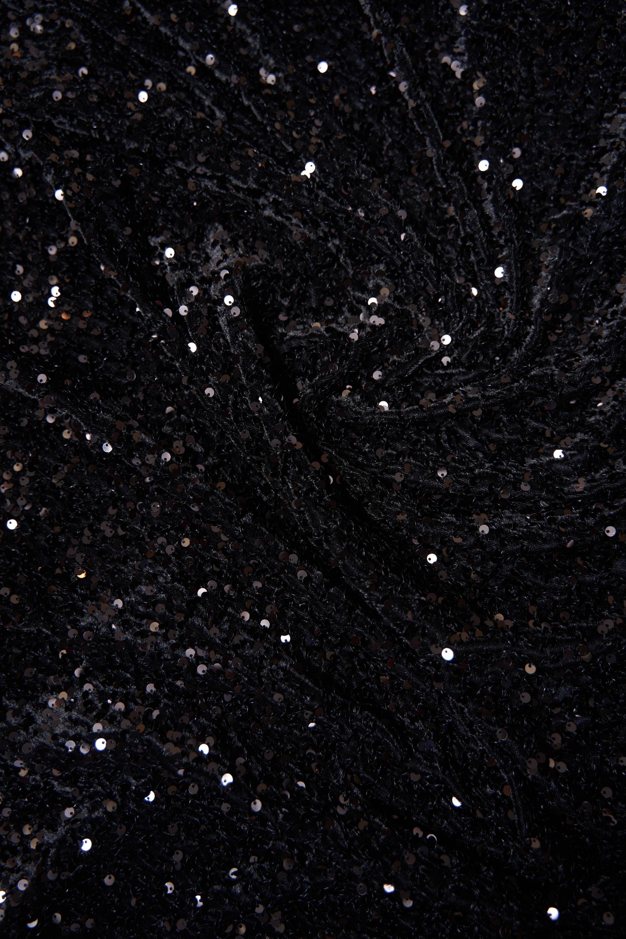 Black Velvet Sequin Fabric, Stretch Velvet Fabric by the Yard, Festival Wear, Dance Fabric, Luxury 2 Way Stretch Velvet Fashion Fabric