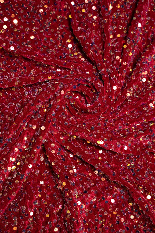 Burgundy Iridescent Velvet Fabric, Sequin Fabric, Stretch Velvet Fabric by the Yard, Luxury 2 Way Stretch Velvet Fashion Fabric