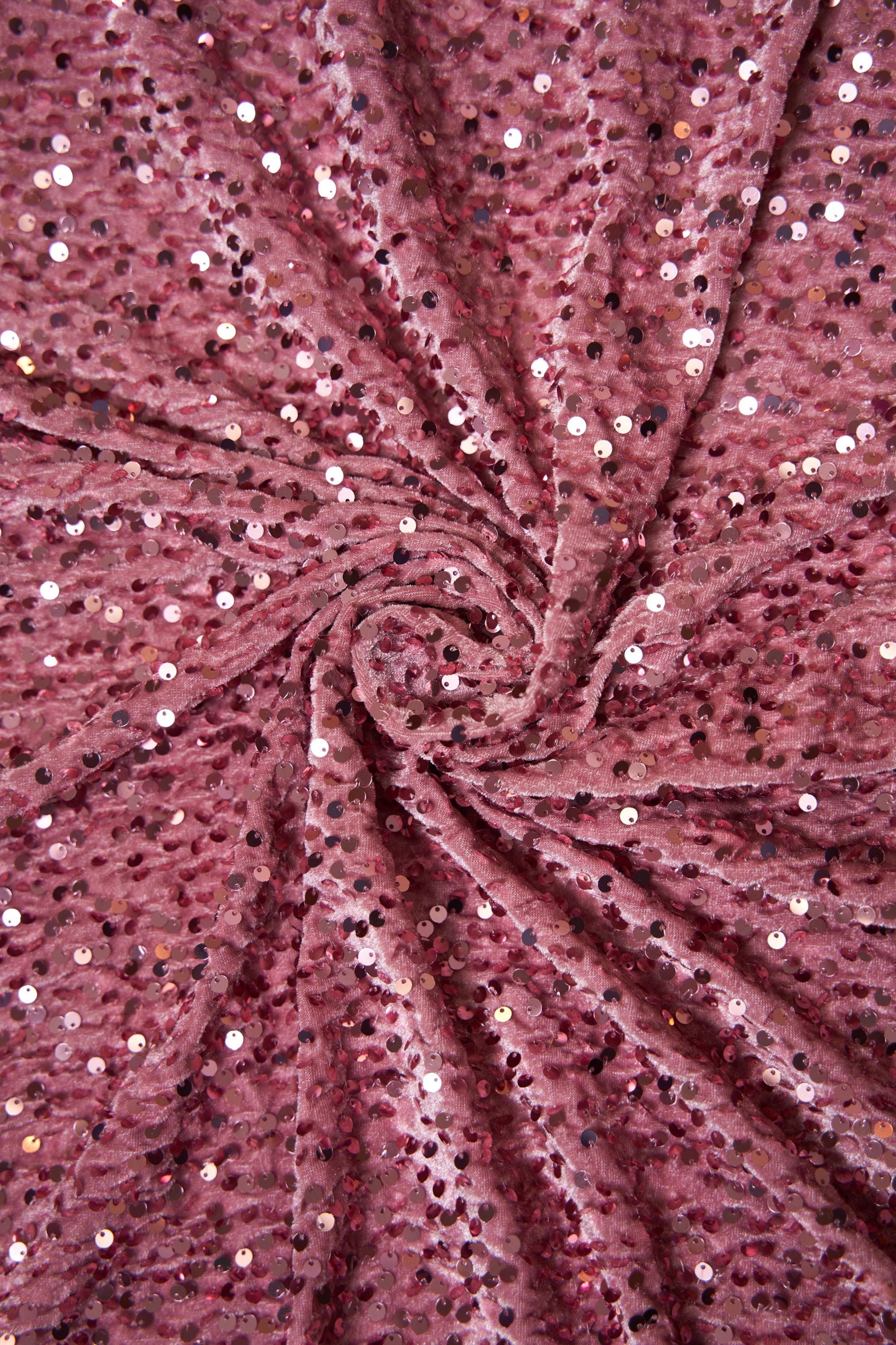 Dusty Rose Velvet Fabric, Sequin Fabric, Stretch Velvet Fabric by the Yard, Festival Fabric, Luxury 2 Way Stretch Velvet Fashion Fabric