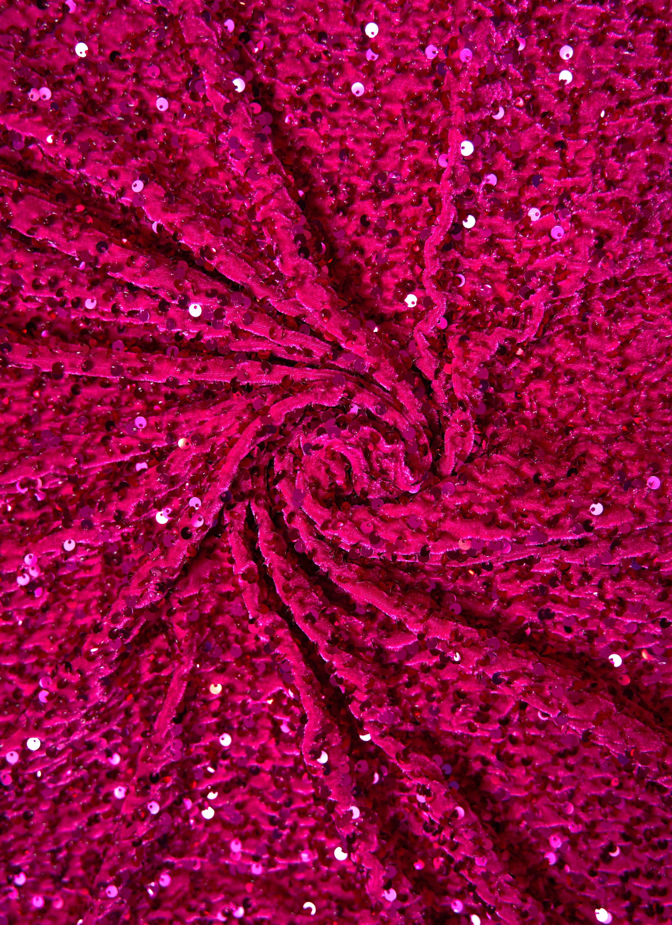 Fuchsia Velvet Fabric, Sequin Fabric, Prom Dress Fabric by the Yard, Festival Wear, Luxury 2 Way Stretch Velvet Wedding Fabric