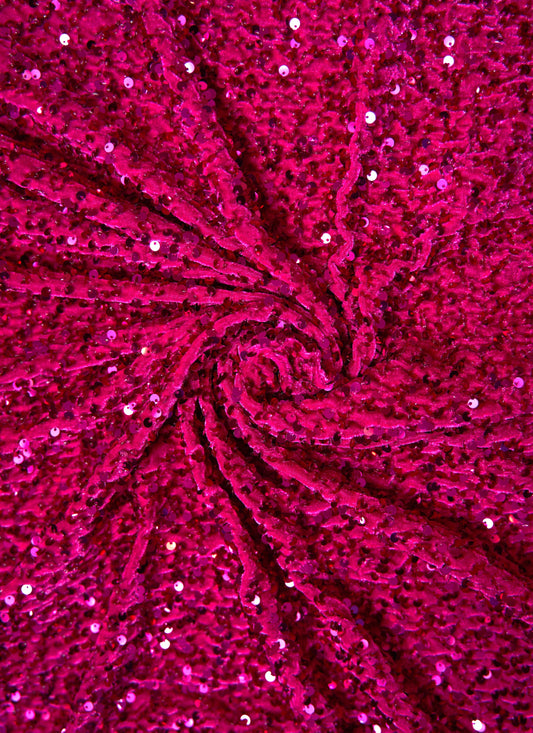 Fuchsia Velvet Fabric, Sequin Fabric, Prom Dress Fabric by the Yard, Festival Wear, Luxury 2 Way Stretch Velvet Wedding Fabric