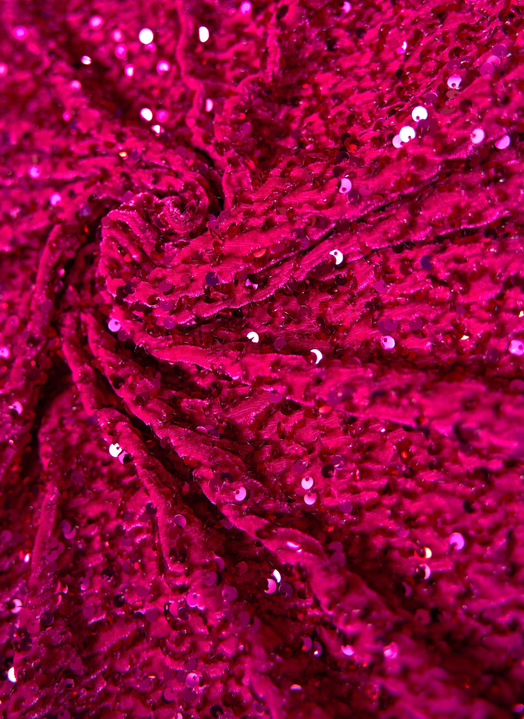 Fuchsia Velvet Fabric, Sequin Fabric, Prom Dress Fabric by the Yard, Festival Wear, Luxury 2 Way Stretch Velvet Wedding Fabric