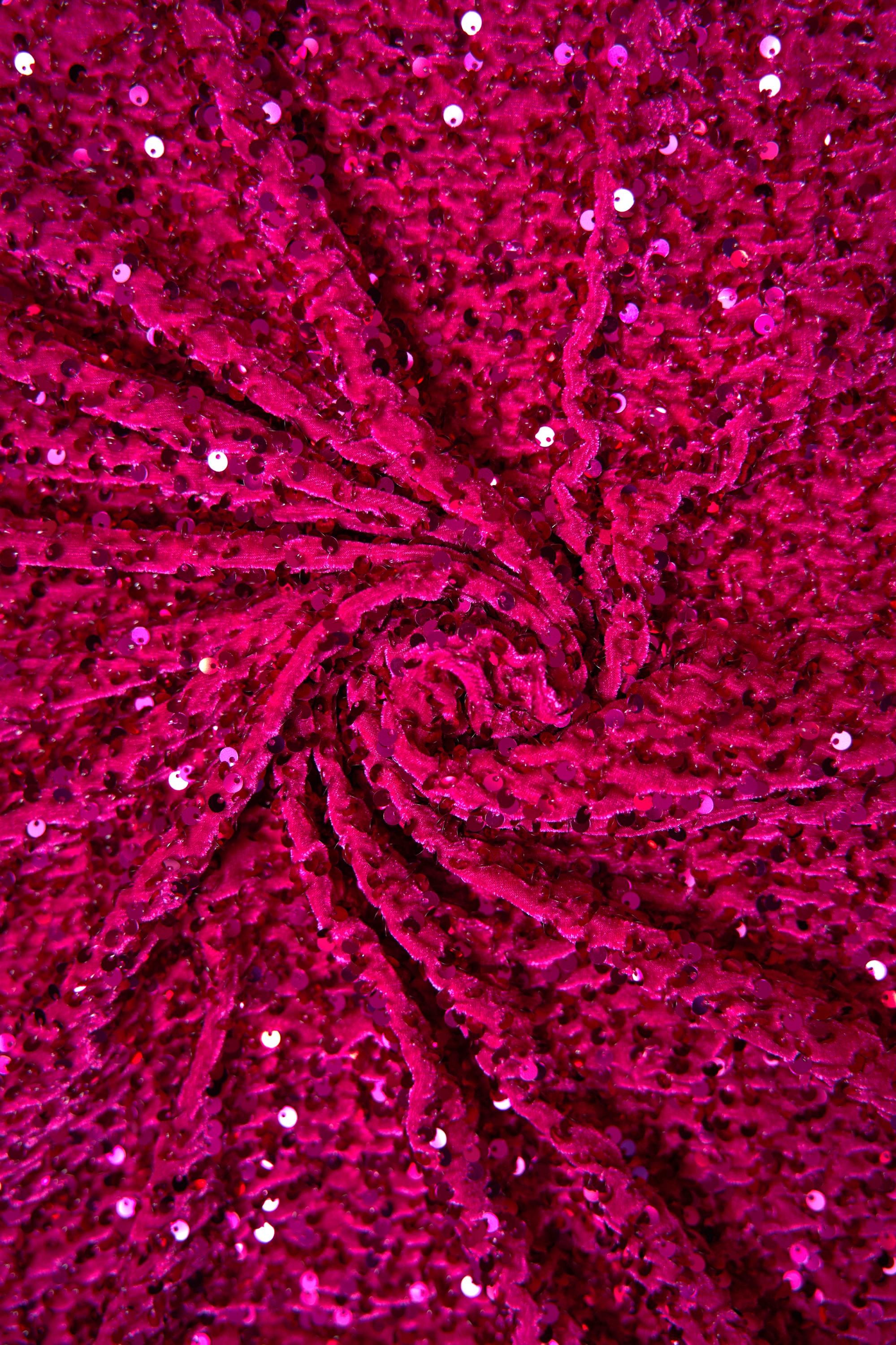 Fuchsia Velvet Fabric, Sequin Fabric, Prom Dress Fabric by the Yard, Festival Wear, Luxury 2 Way Stretch Velvet Wedding Fabric