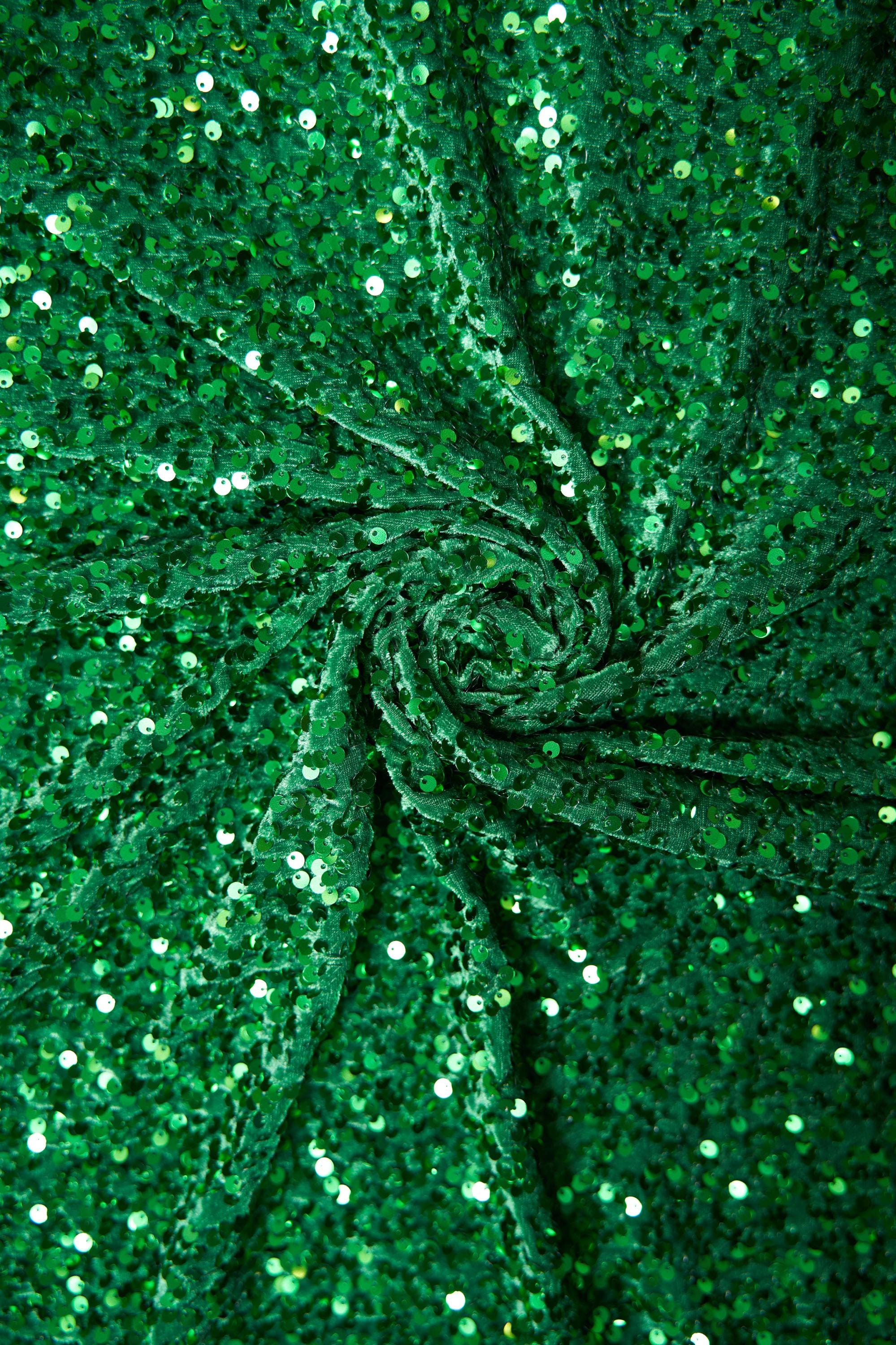 Kelly Green Sequins Velvet Fabric, Stretch Velvet Fashion Fabric, Fabric by the Yard, Shiny Sequin Fabric, Luxury Fabric