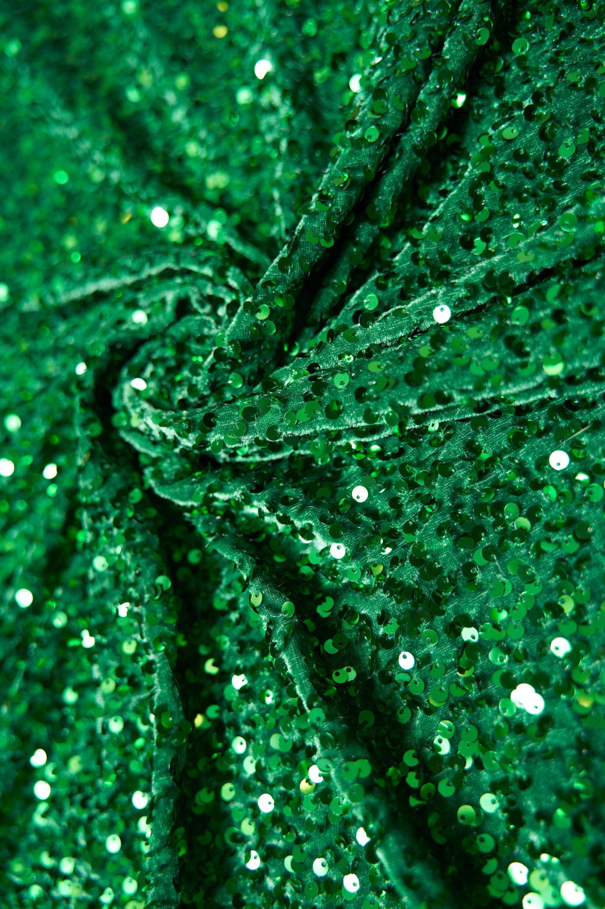 Kelly Green Sequins Velvet Fabric, Stretch Velvet Fashion Fabric, Fabric by the Yard, Shiny Sequin Fabric, Luxury Fabric