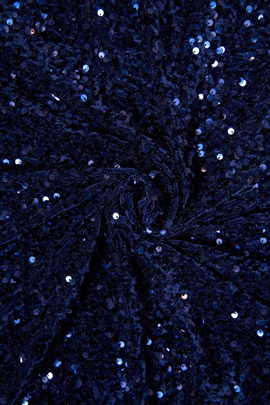 Navy Blue Sequin Fabric, Velvet Sequin Fabric by the Yard, Luxury Fabrics for Dresses, Stretch Velvet Fabric, Fashion Fabric