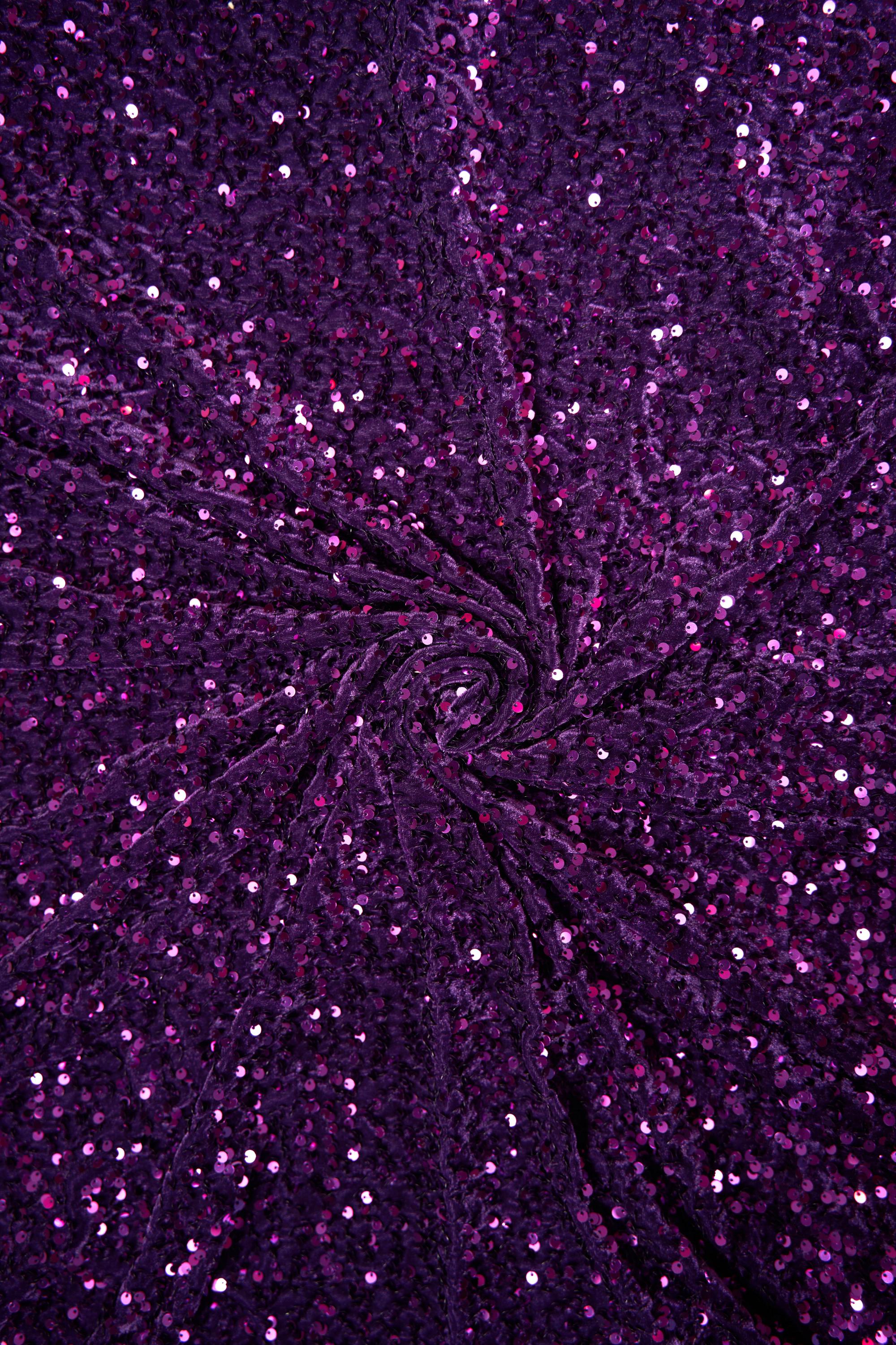 Plum Velvet Sequin Fabric, Stretch Velvet Fabric by the Yard, Luxury Fashion Fabric, Modern Shiny Fabric for Dresses