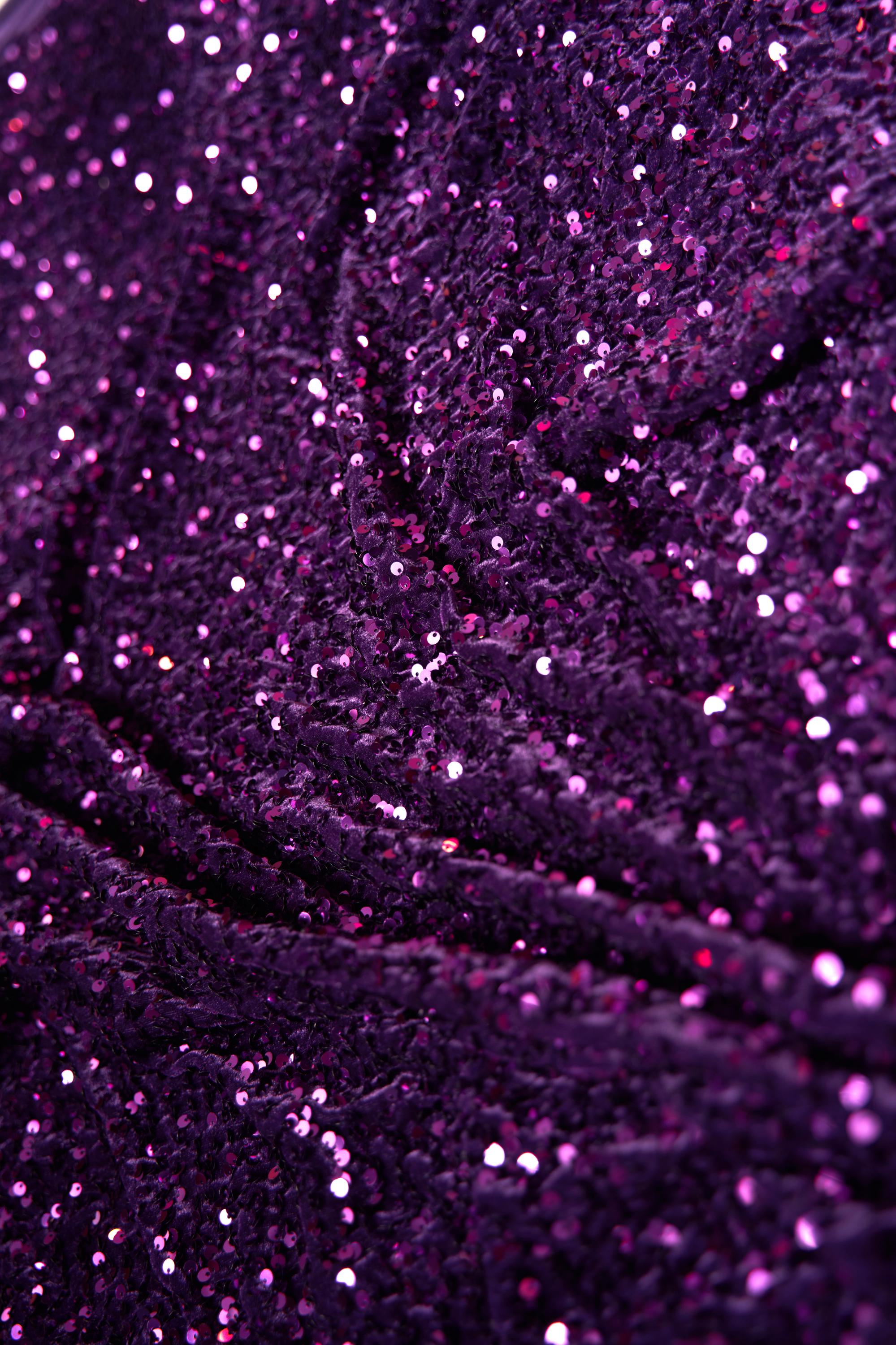 Plum Velvet Sequin Fabric, Stretch Velvet Fabric by the Yard, Luxury Fashion Fabric, Modern Shiny Fabric for Dresses