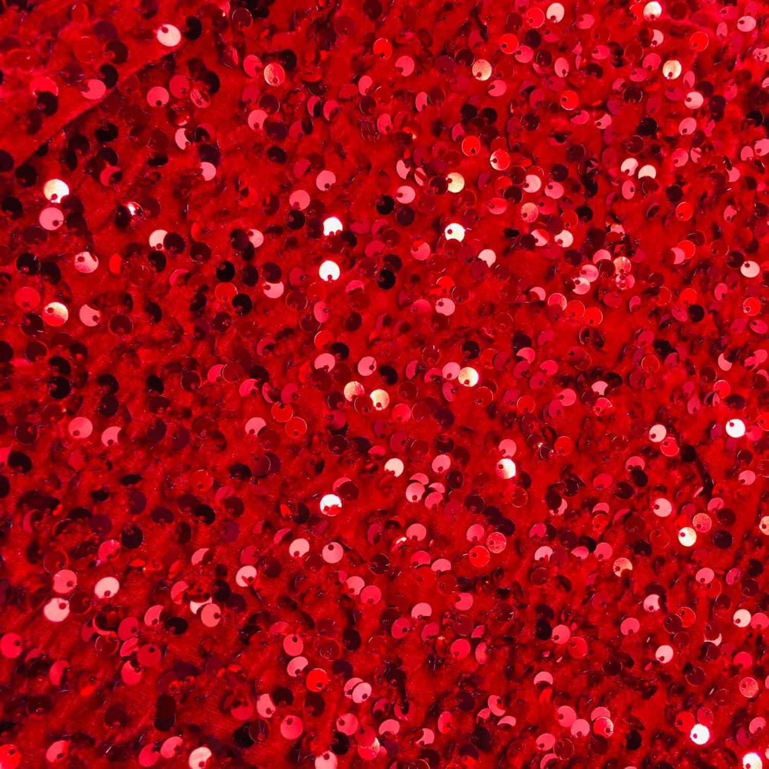 Red Velvet Fabric, Red Sequin Velvet by the Yard, Luxury Fashion Fabric, Stretch Shiny Fabric, Modern Shiny Fabric for Dresses