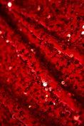 Load image into Gallery viewer, Red Velvet Fabric, Red Sequin Velvet by the Yard, Luxury Fashion Fabric, Stretch Shiny Fabric, Modern Shiny Fabric for Dresses
