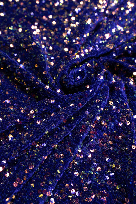 Blue Iridescent Fabric, Velvet Sequin Fabric by the Yard, Luxury Stretch Velvet Fabric, Modern Style Fashion Fabric