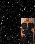 Load image into Gallery viewer, Black Velvet Sequin Fabric, Stretch Velvet Fabric by the Yard, Festival Wear, Dance Fabric, Luxury 2 Way Stretch Velvet Fashion Fabric
