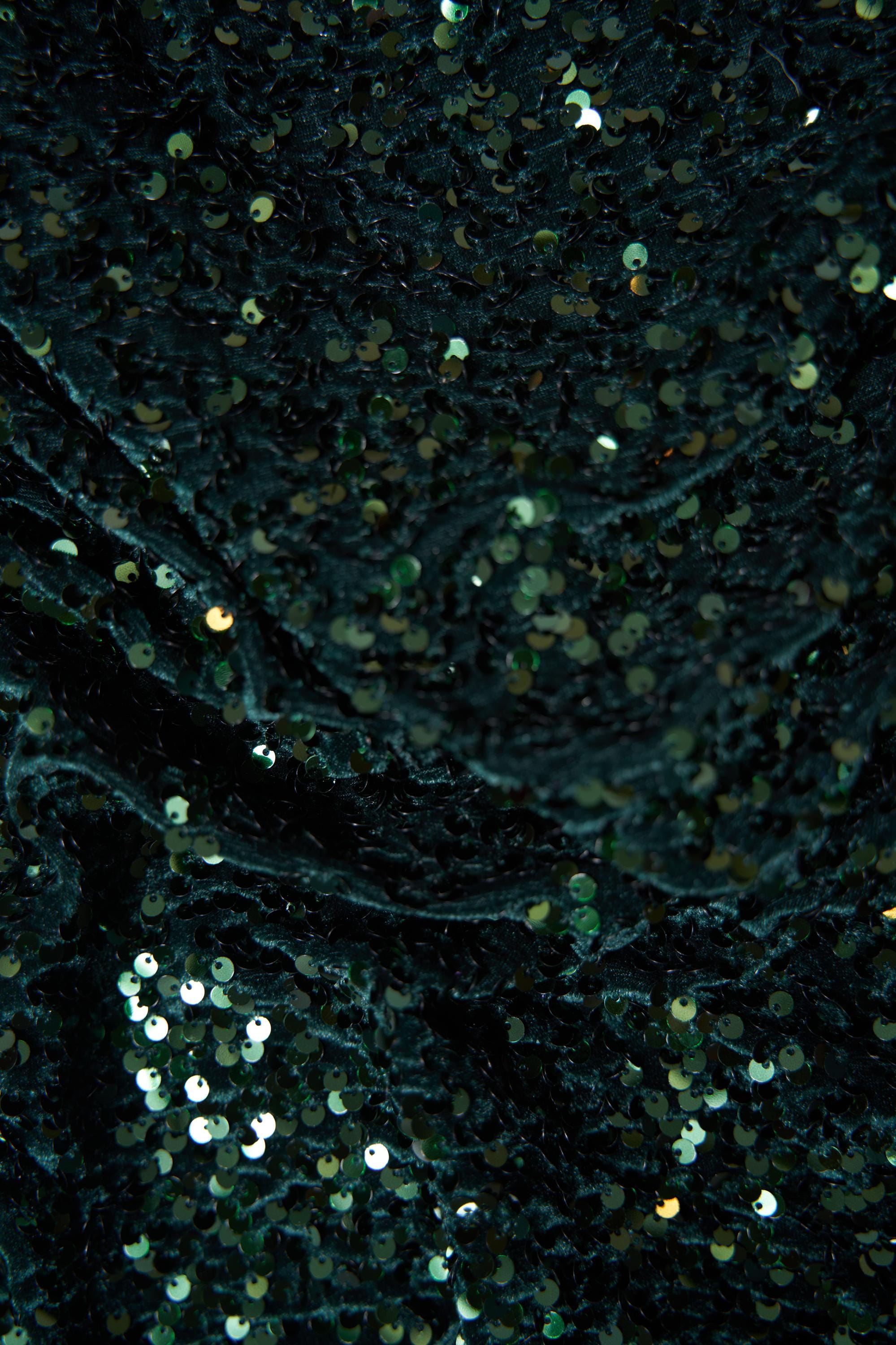 Hunter Green Velvet Sequin Fabric, Stretch Fabric by the Yard, Shiny Sequin Fabric, Modern Designer Fabric, Fashion Fabric