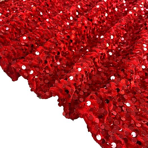 Red Velvet Fabric, Red Sequin Velvet by the Yard, Luxury Fashion Fabric, Stretch Shiny Fabric, Modern Shiny Fabric for Dresses