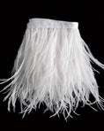 Load image into Gallery viewer, White Ostrich Feather Trim, Fringe with Satin Ribbon, Feather Trimming By The Yard, Ostrich Hair Trim, Feather Decoration
