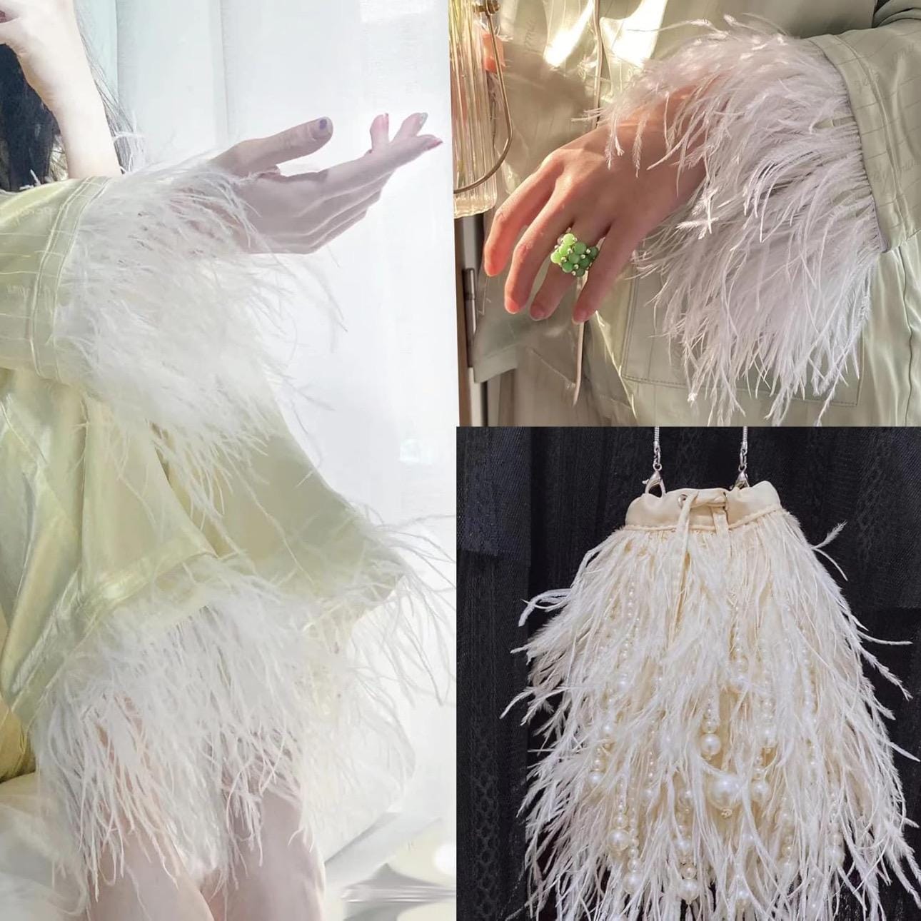 White Ostrich Feather Trim, Fringe with Satin Ribbon, Feather Trimming By The Yard, Ostrich Hair Trim, Feather Decoration