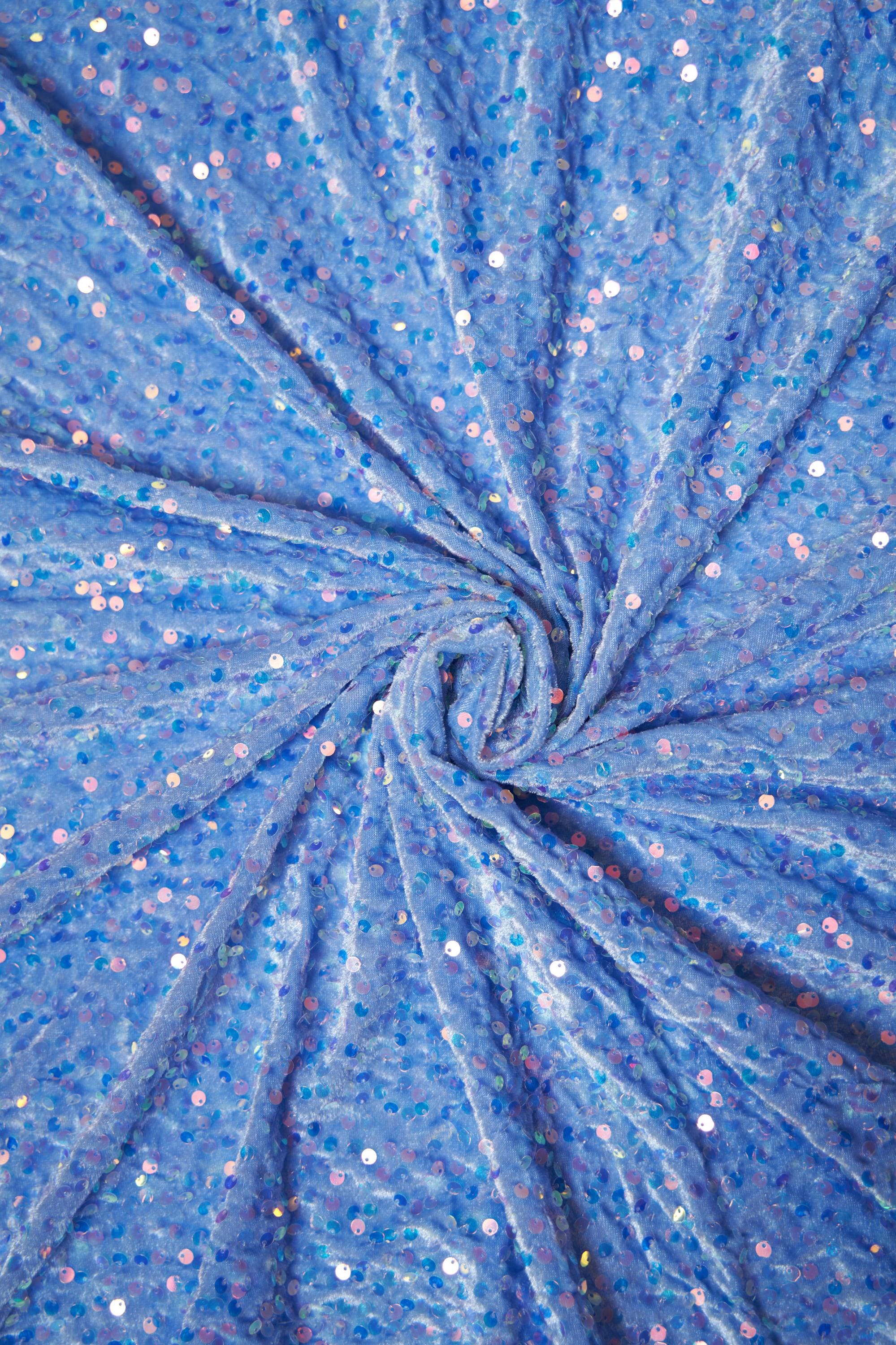 Baby Blue Iridescent Fabric, Velvet Sequin Fabric, Stretch Velvet Fabric by the Yard, Luxury 2 Way Stretch Velvet Fashion Fabric