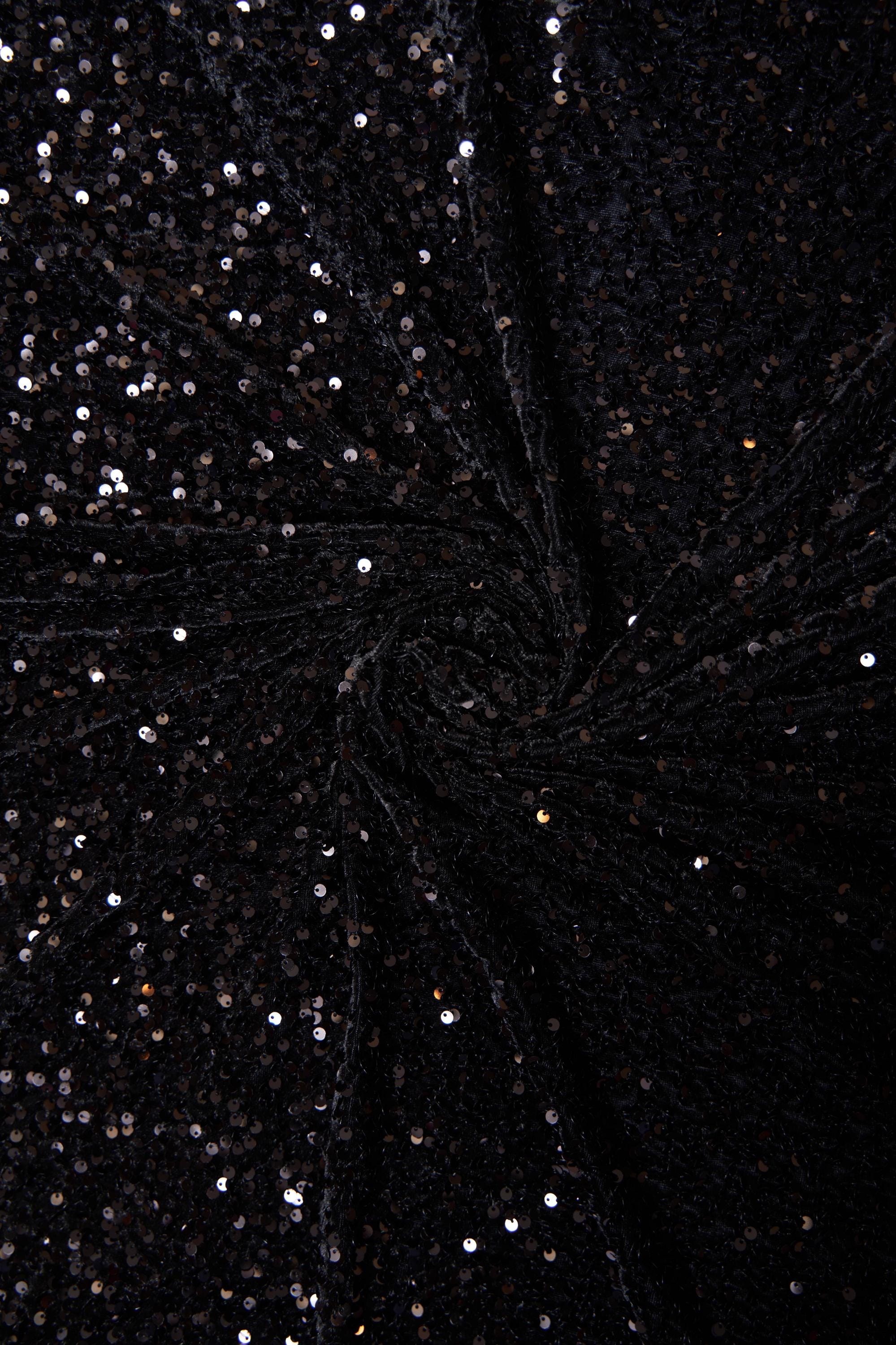 Black Velvet Sequin Fabric, Stretch Velvet Fabric by the Yard, Festival Wear, Dance Fabric, Luxury 2 Way Stretch Velvet Fashion Fabric