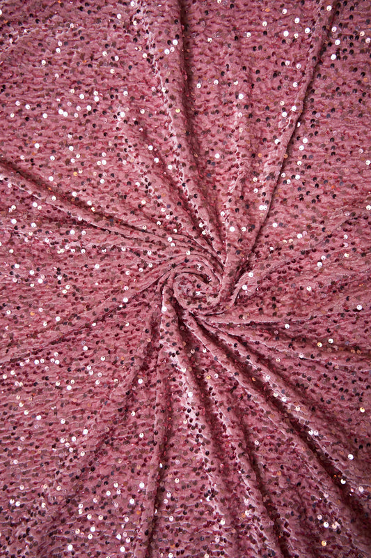 Dusty Rose Velvet Fabric, Sequin Fabric, Stretch Velvet Fabric by the Yard, Festival Fabric, Luxury 2 Way Stretch Velvet Fashion Fabric