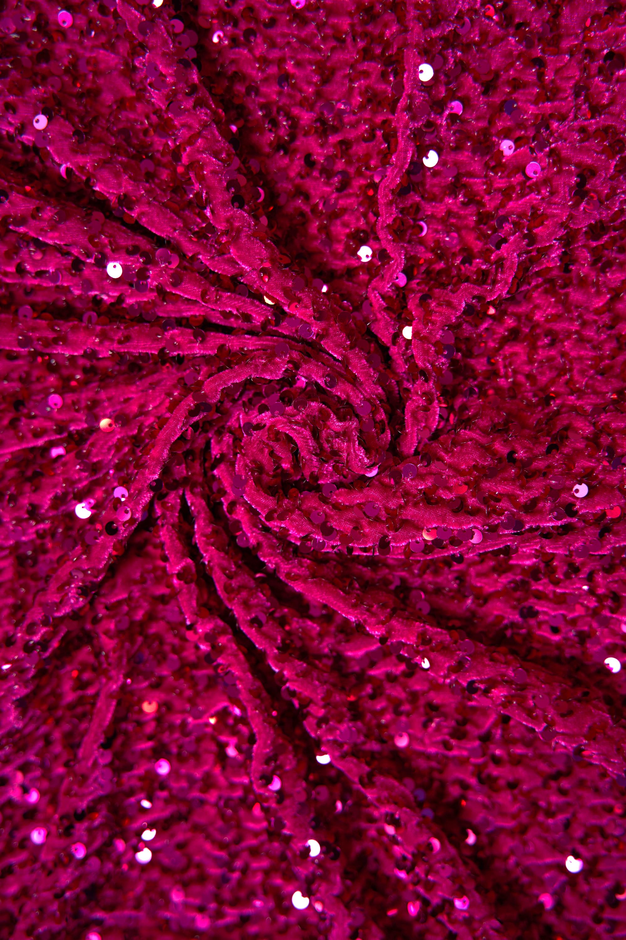 Fuchsia Velvet Fabric, Sequin Fabric, Prom Dress Fabric by the Yard, Festival Wear, Luxury 2 Way Stretch Velvet Wedding Fabric