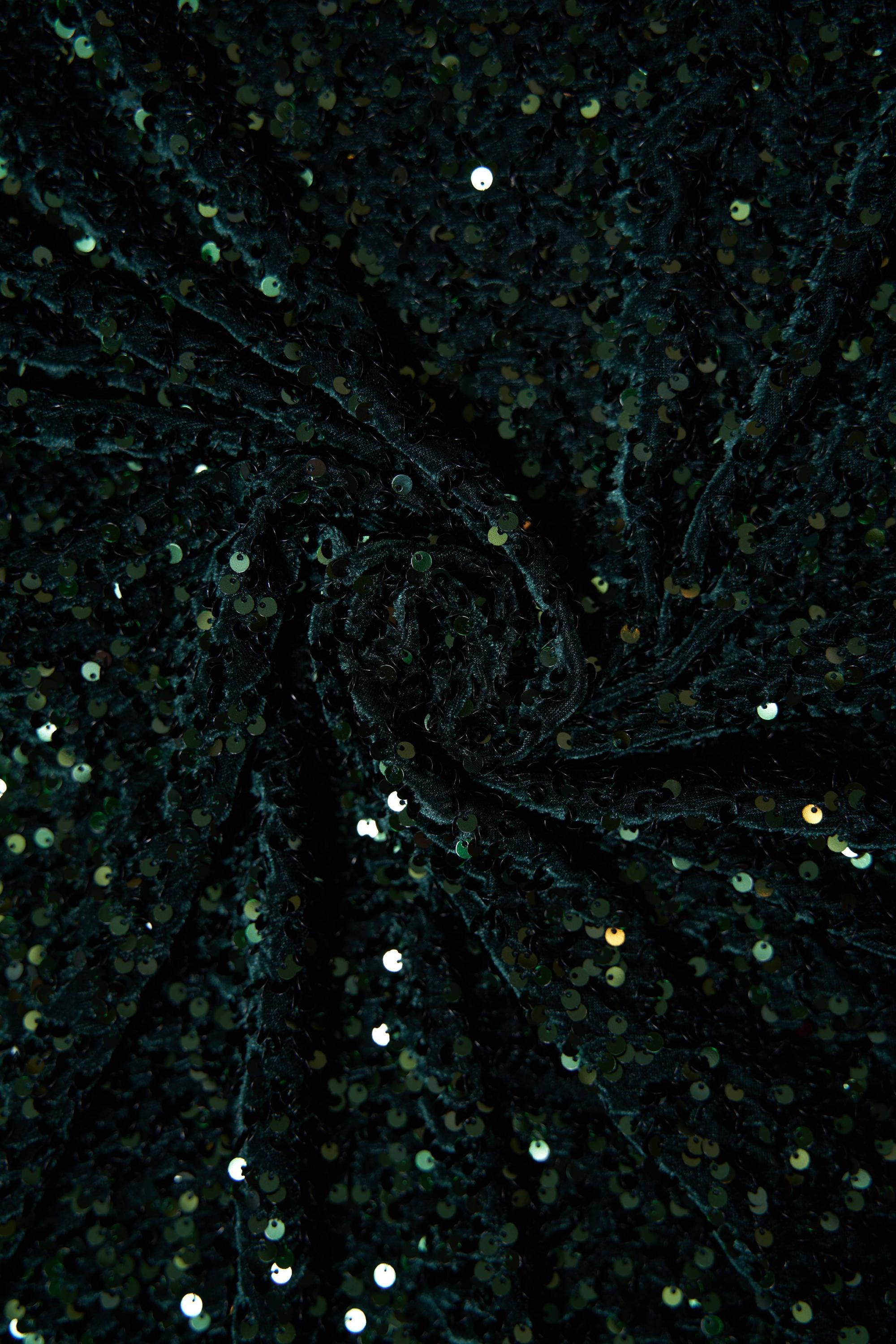 Hunter Green Velvet Sequin Fabric, Stretch Fabric by the Yard, Shiny Sequin Fabric, Modern Designer Fabric, Fashion Fabric
