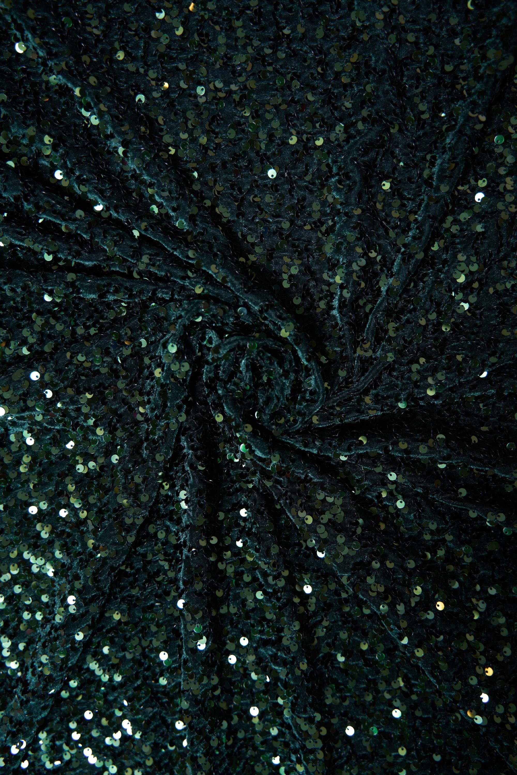 Hunter Green Velvet Sequin Fabric, Stretch Fabric by the Yard, Shiny Sequin Fabric, Modern Designer Fabric, Fashion Fabric