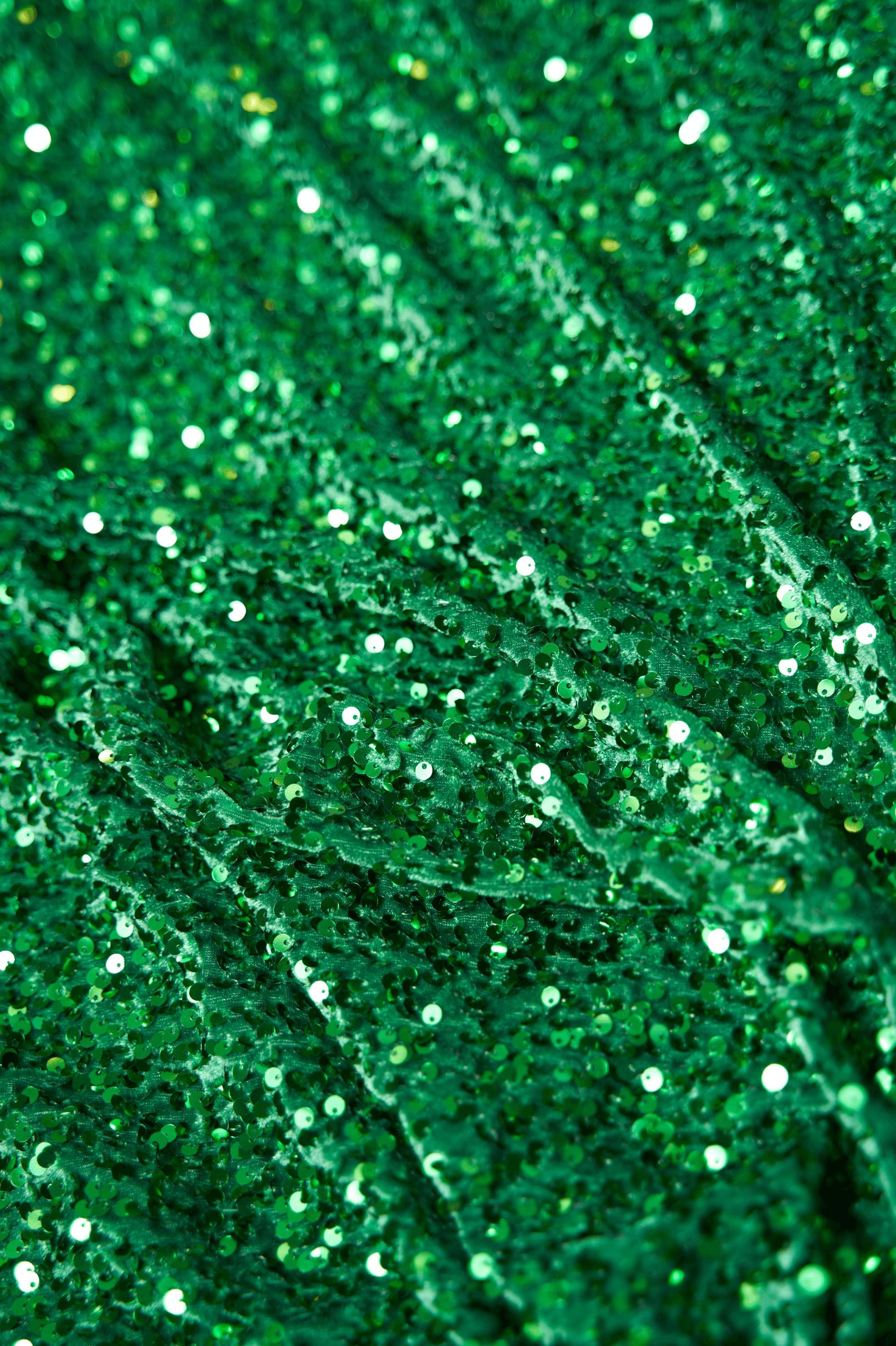 Kelly Green Sequins Velvet Fabric, Stretch Velvet Fashion Fabric, Fabric by the Yard, Shiny Sequin Fabric, Luxury Fabric