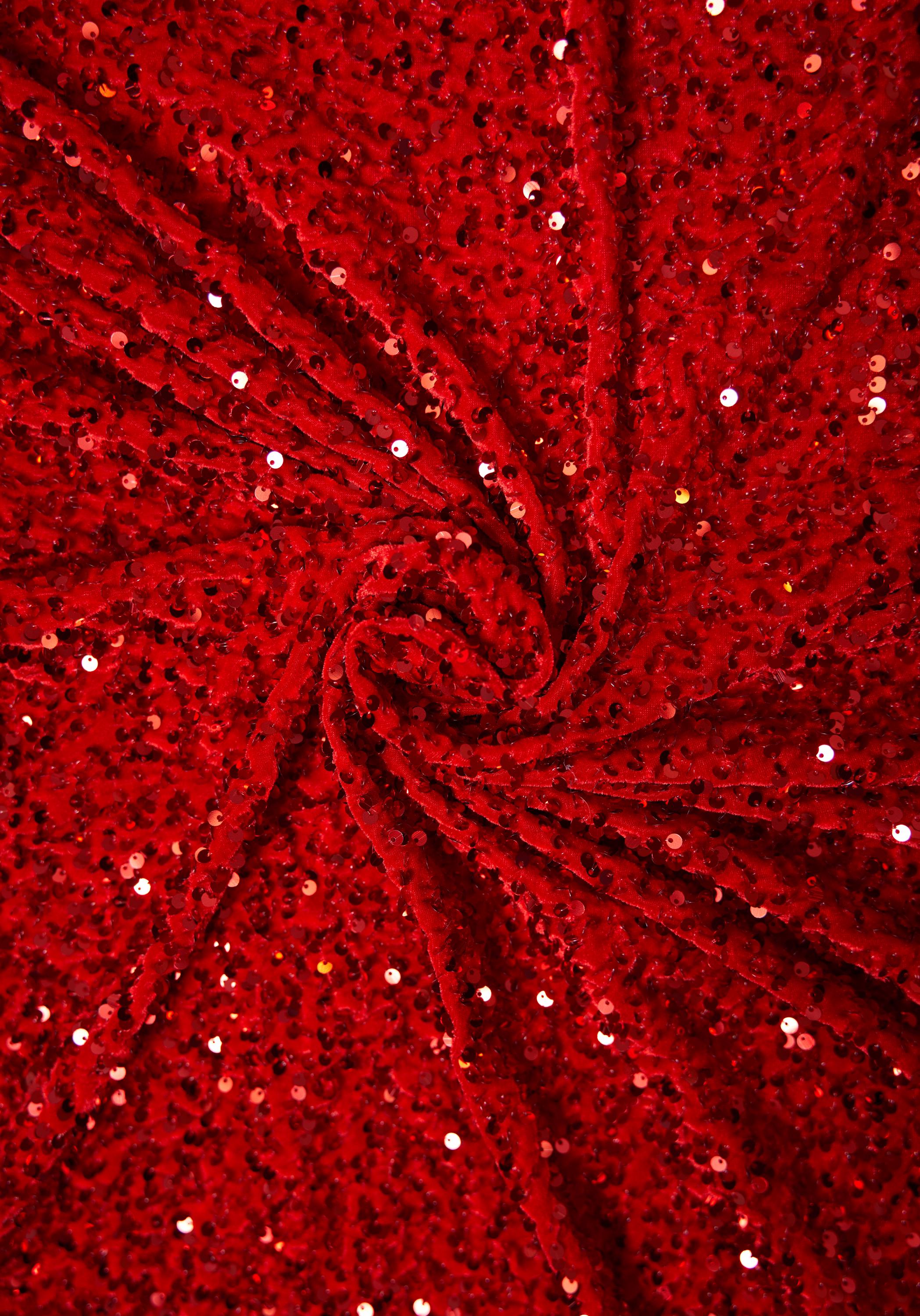 Red Velvet Fabric, Red Sequin Velvet by the Yard, Luxury Fashion Fabric, Stretch Shiny Fabric, Modern Shiny Fabric for Dresses