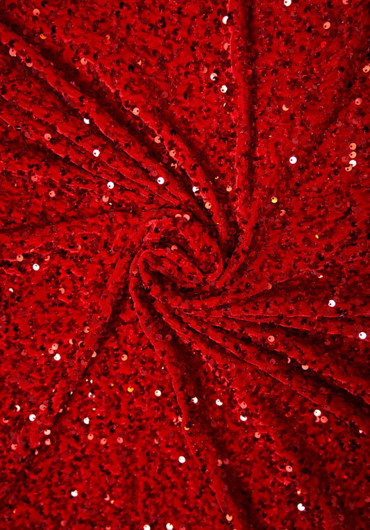 Red Velvet Fabric, Red Sequin Velvet by the Yard, Luxury Fashion Fabric, Stretch Shiny Fabric, Modern Shiny Fabric for Dresses