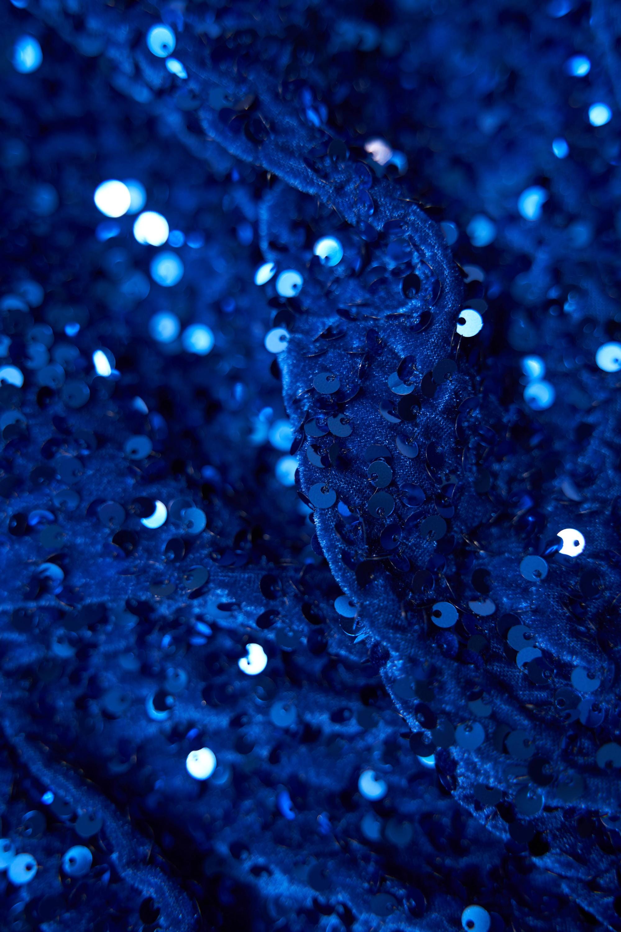 Royal Blue Sequin Velvet Fabric, Blue Iridescent Fabric by the Yard, Luxury Velvet Fabric, Modern Next Style Fabric