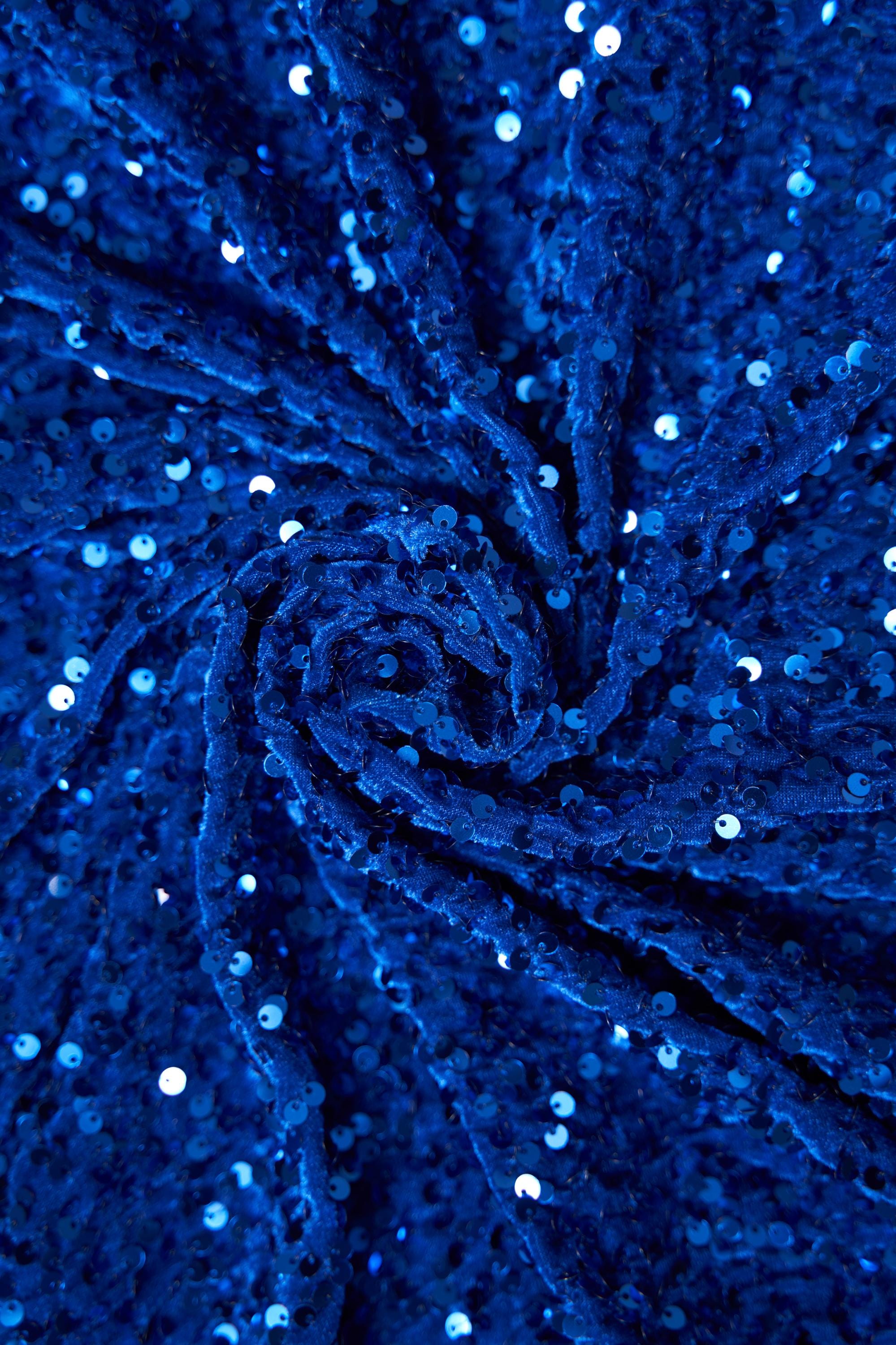 Royal Blue Sequin Velvet Fabric, Blue Iridescent Fabric by the Yard, Luxury Velvet Fabric, Modern Next Style Fabric