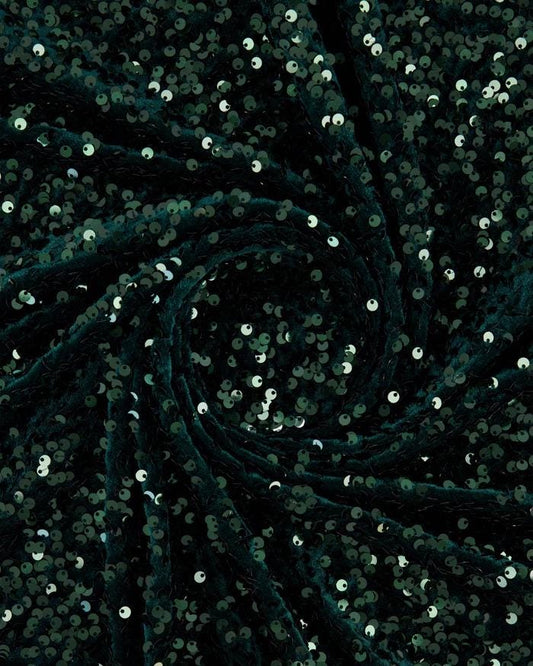 Hunter Green Velvet Sequin Fabric, Stretch Fabric by the Yard, Shiny Sequin Fabric, Modern Designer Fabric, Fashion Fabric