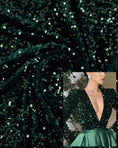 Load image into Gallery viewer, Hunter Green Velvet Sequin Fabric, Stretch Fabric by the Yard, Shiny Sequin Fabric, Modern Designer Fabric, Fashion Fabric
