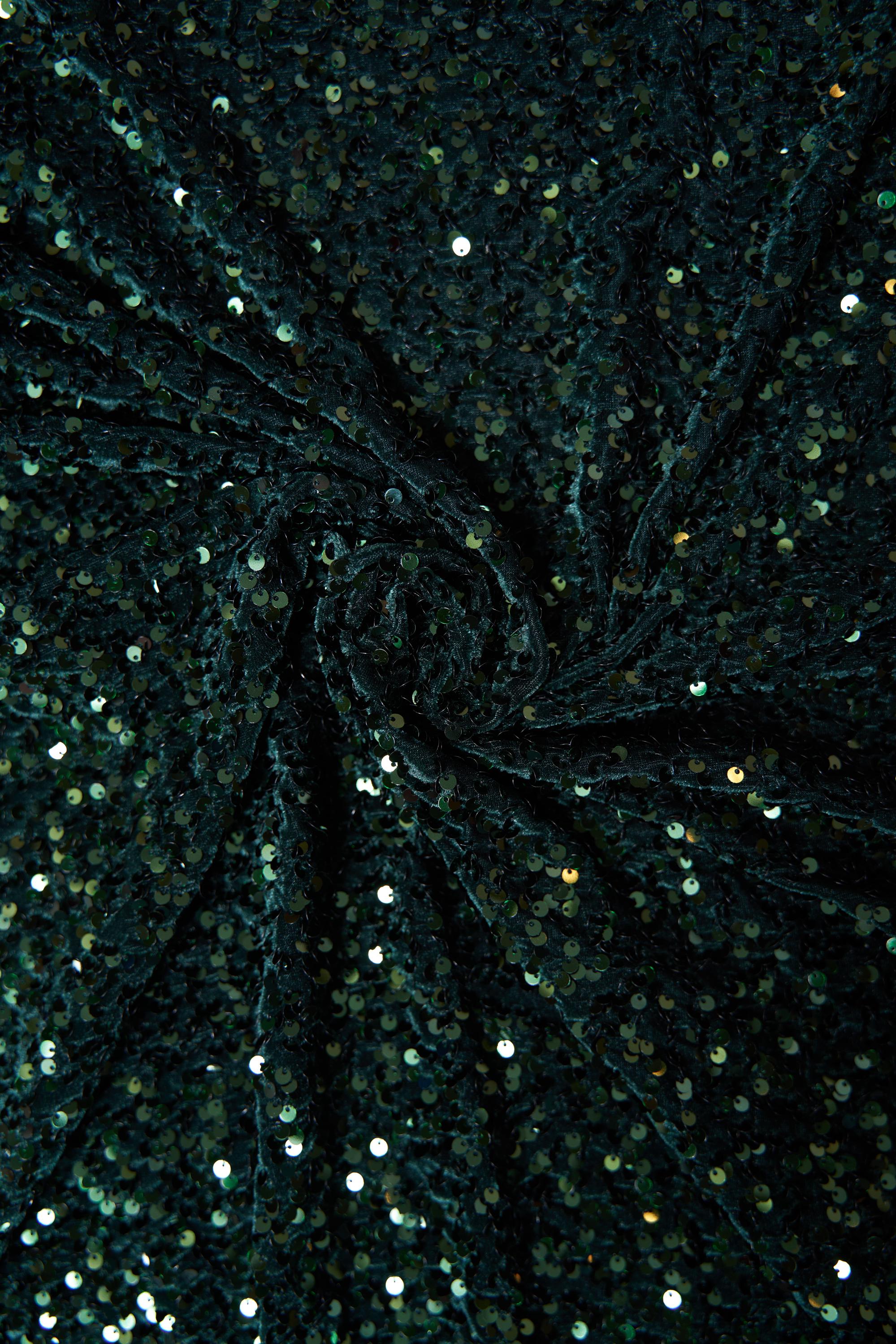 Hunter Green Velvet Sequin Fabric, Stretch Fabric by the Yard, Shiny Sequin Fabric, Modern Designer Fabric, Fashion Fabric