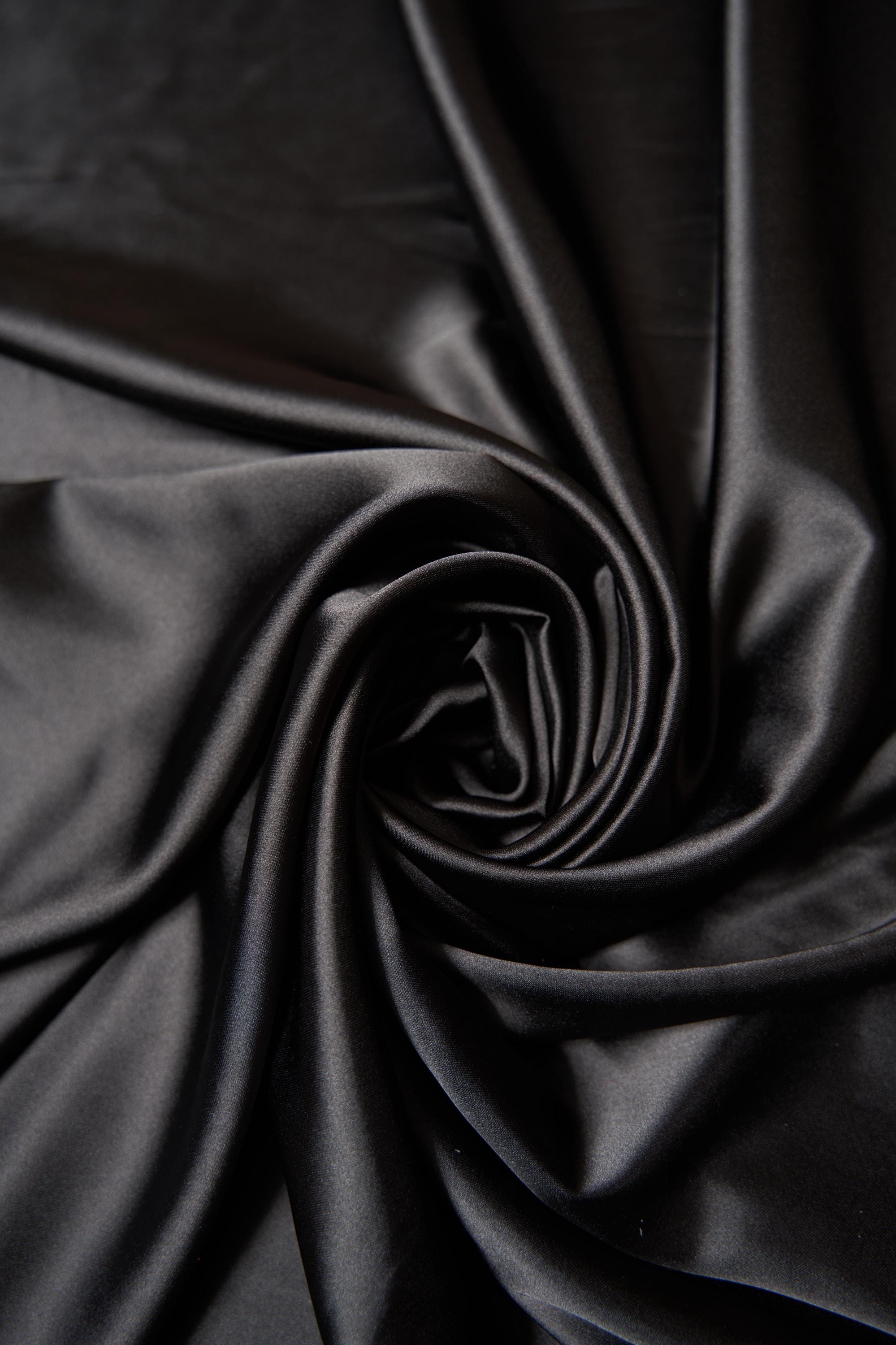 Black Satin Fabric, Luxury Satin Fabric, Fabric by The Yard, Black Shiny Fabric, Silk Fabric By the Yard, Fabric for Dress