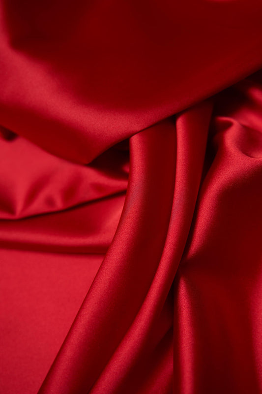 Red Satin Fabric, Luxury Shiny Stretch Fabric, Fabric by the Yard, Dress Sewing Fabric, Red Silk Fabric for Dress