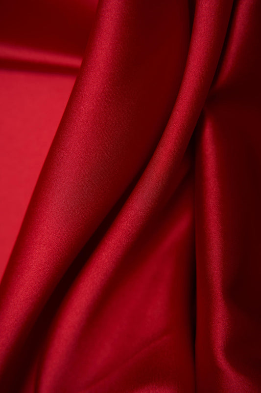 Red Satin Fabric, Luxury Shiny Stretch Fabric, Fabric by the Yard, Dress Sewing Fabric, Red Silk Fabric for Dress