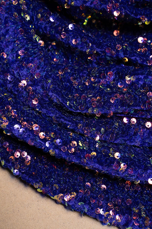 Blue Iridescent Fabric, Velvet Sequin Fabric by the Yard, Luxury Stretch Velvet Fabric, Modern Style Fashion Fabric