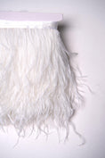 Load image into Gallery viewer, White Ostrich Feather Trim, Fringe with Satin Ribbon, Feather Trimming By The Yard, Ostrich Hair Trim, Feather Decoration

