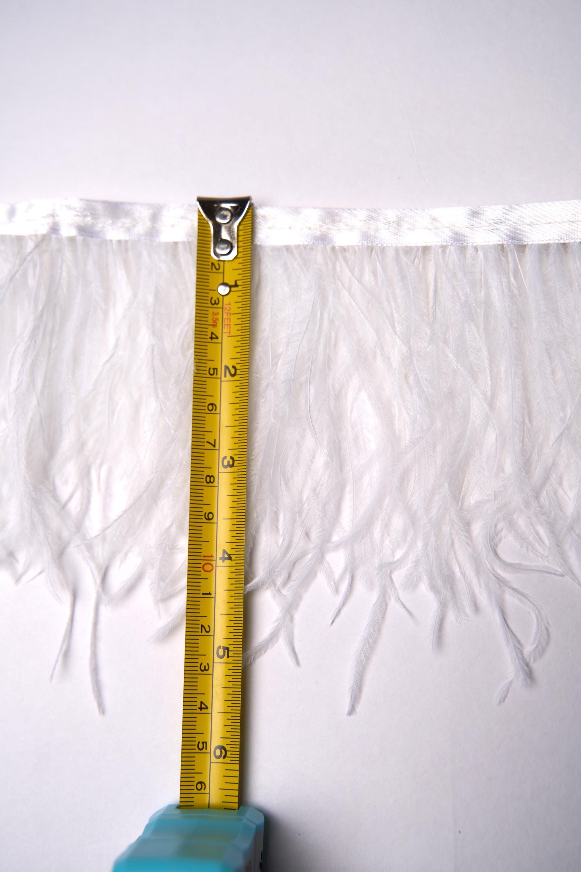 White Ostrich Feather Trim, Fringe with Satin Ribbon, Feather Trimming By The Yard, Ostrich Hair Trim, Feather Decoration