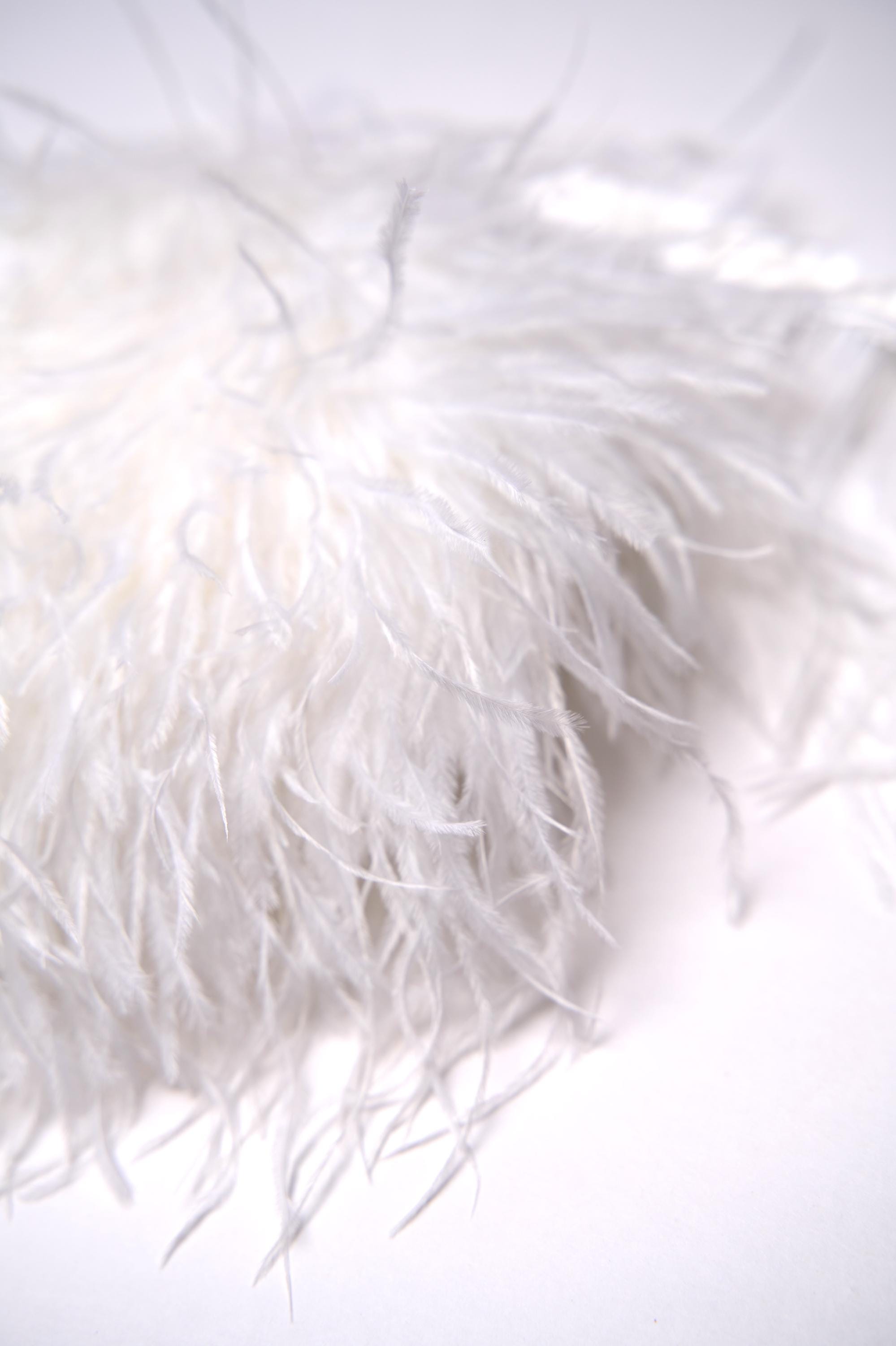 White Ostrich Feather Trim, Fringe with Satin Ribbon, Feather Trimming By The Yard, Ostrich Hair Trim, Feather Decoration