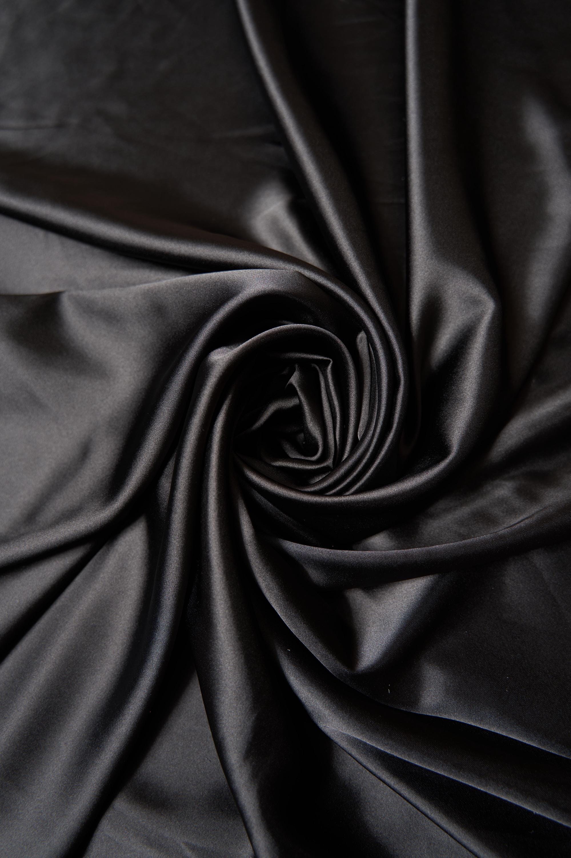 Black Satin Fabric, Luxury Satin Fabric, Fabric by The Yard, Black Shiny Fabric, Silk Fabric By the Yard, Fabric for Dress